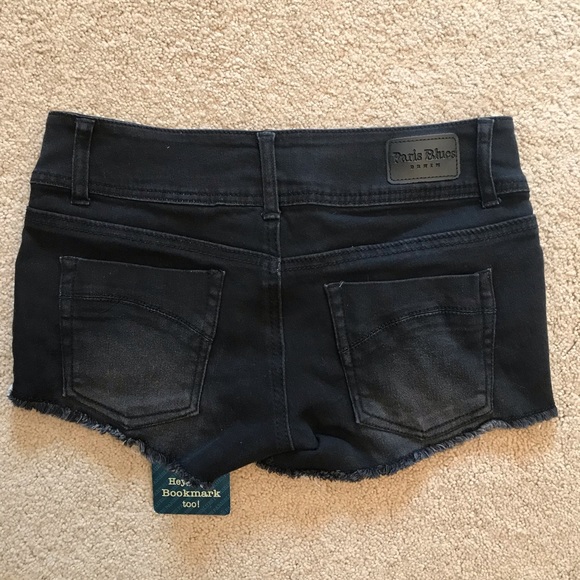Paris Blues Black Denim Shorts NEW Size 7 Raw Frayed Hem Low Rise Shorty Shorts - Picture 5 of 10